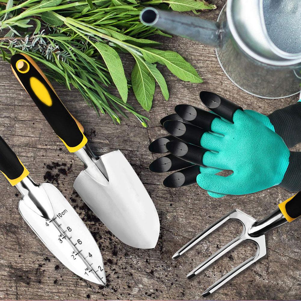 Handheld Blume Pflanzen Skala Kelle Schaufel Rechen Handschuhe Gartengeräte einstellen Pflanzung Skala Kelle Schaufel Rechen Handschuhe Gartenarbeit