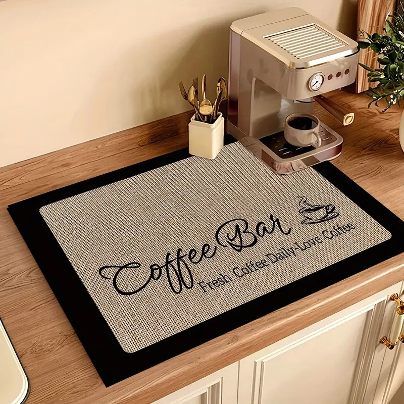 Kreative Küchen-Trockenmatte mit Kaffeedruck, weiches Gummi, rutschfest, saugfähig, schmutzabweisend, Matten für Kaffeebar, Arbeitsplatten, Geschirrmatte: L / Rosa