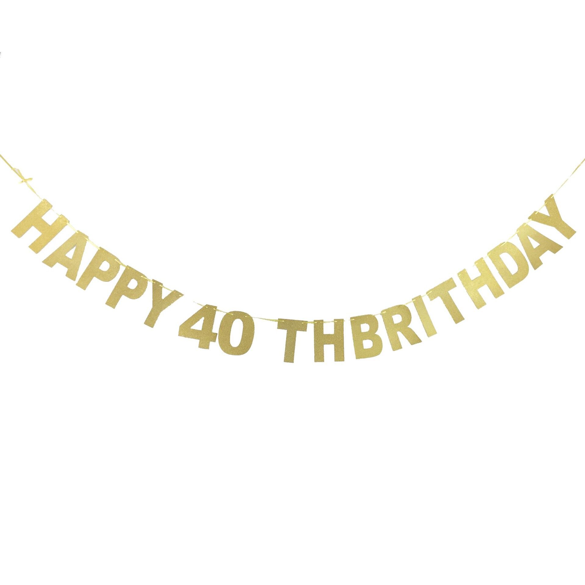 Happy Birthday Banner 40th Birthday Decorations Glitter Gold Letter Banner 10 20 30 40 50 60 70 80 90 Years Birthday Party Decor