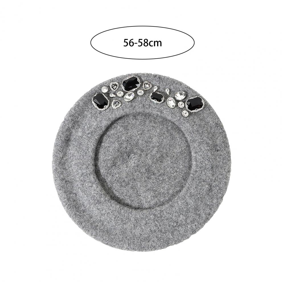 directe Béret français épais en strass, décor thermique sans bords, laine d'artiste, chapeau de peintre de Style français, couvre-chef pour femme