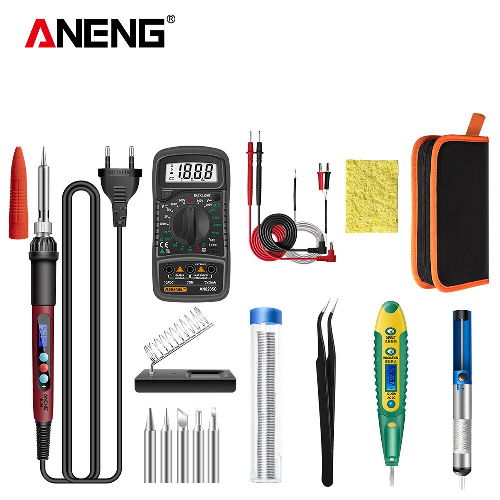 ANENG SL103 Digital Electric Soldering Iron 240V 60W Temperature Adjustable Welding Repair Tool With Soldering Tips: C / US