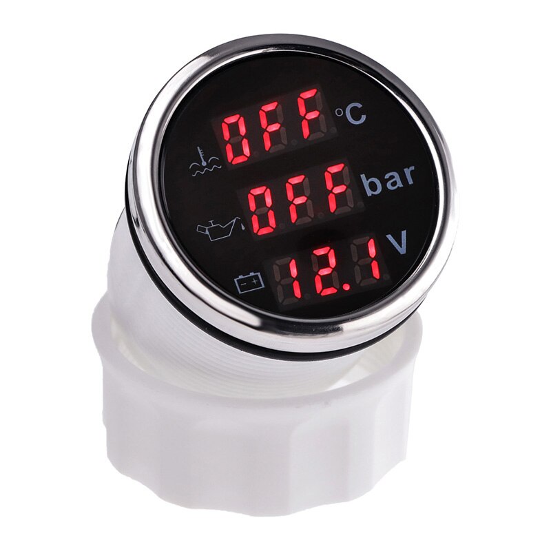 Boat Multi-Function Digital Gauge 3 in 1 Water Temp Oil Pressure Voltmeter With Alarm Red Backlight Meter For Car Boat Universal