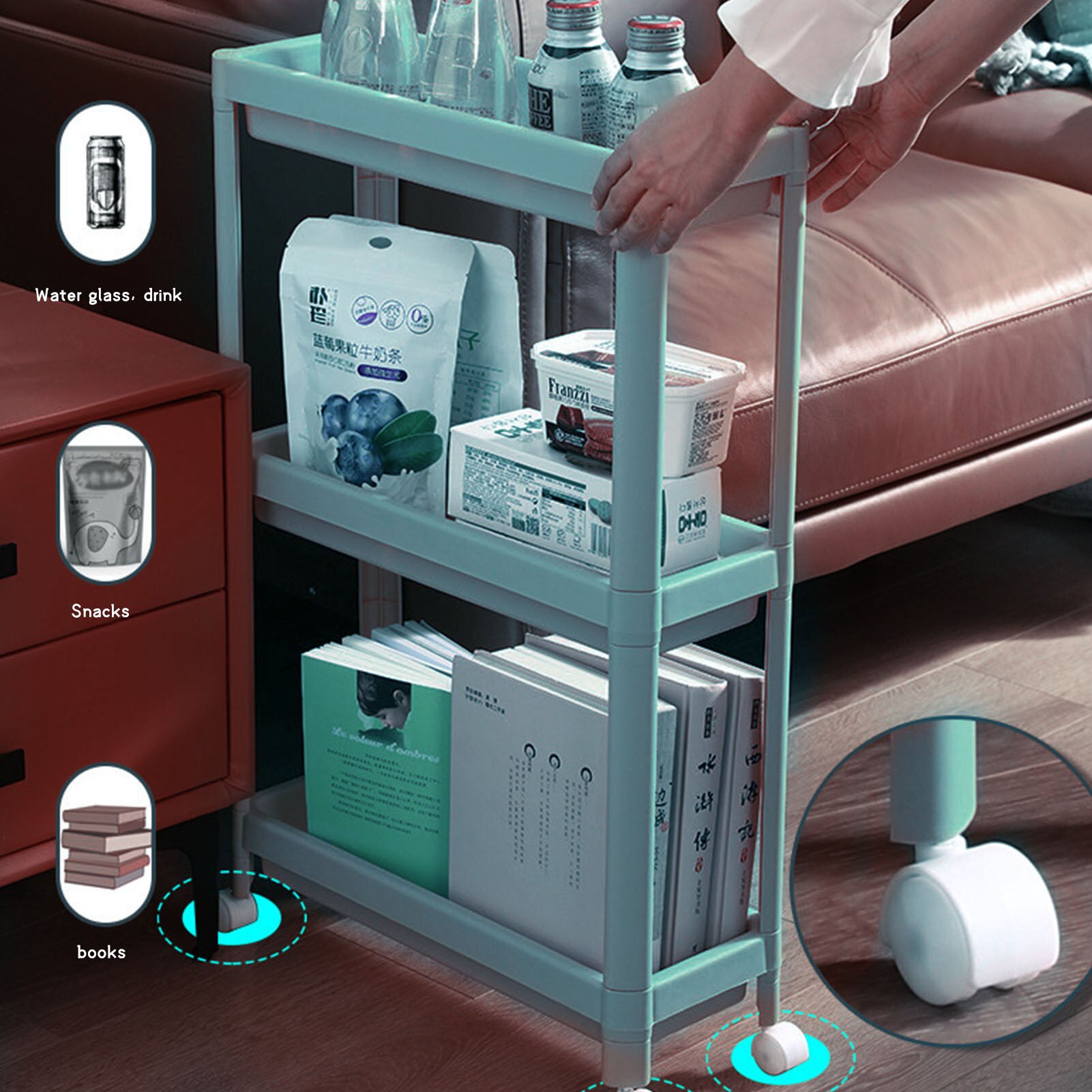 2/3/4-Tier Folding Slide-out Storage Rack Kitchen Shelf Spice Organizer Bathroom Organizer Shelf Book Shoes Shelve With Wheels