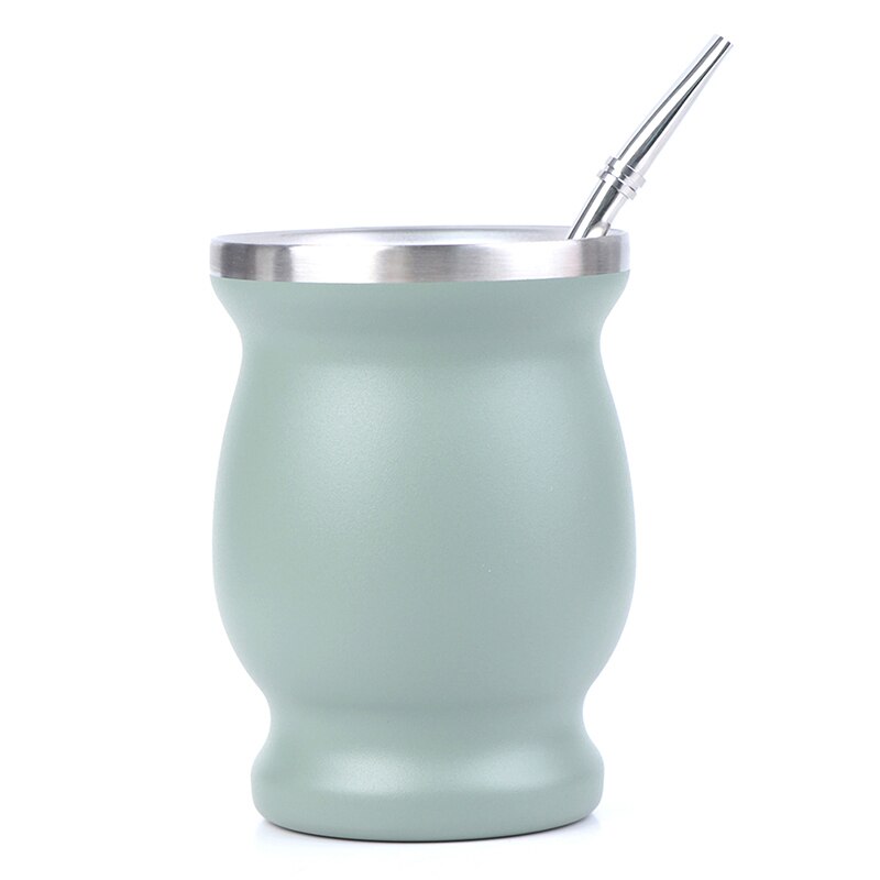 Yerba Mate Cup 304 Stainless Steel 8oz Argentine Yerba Mate Gourd With Bombillas: ZFHG1588-GN