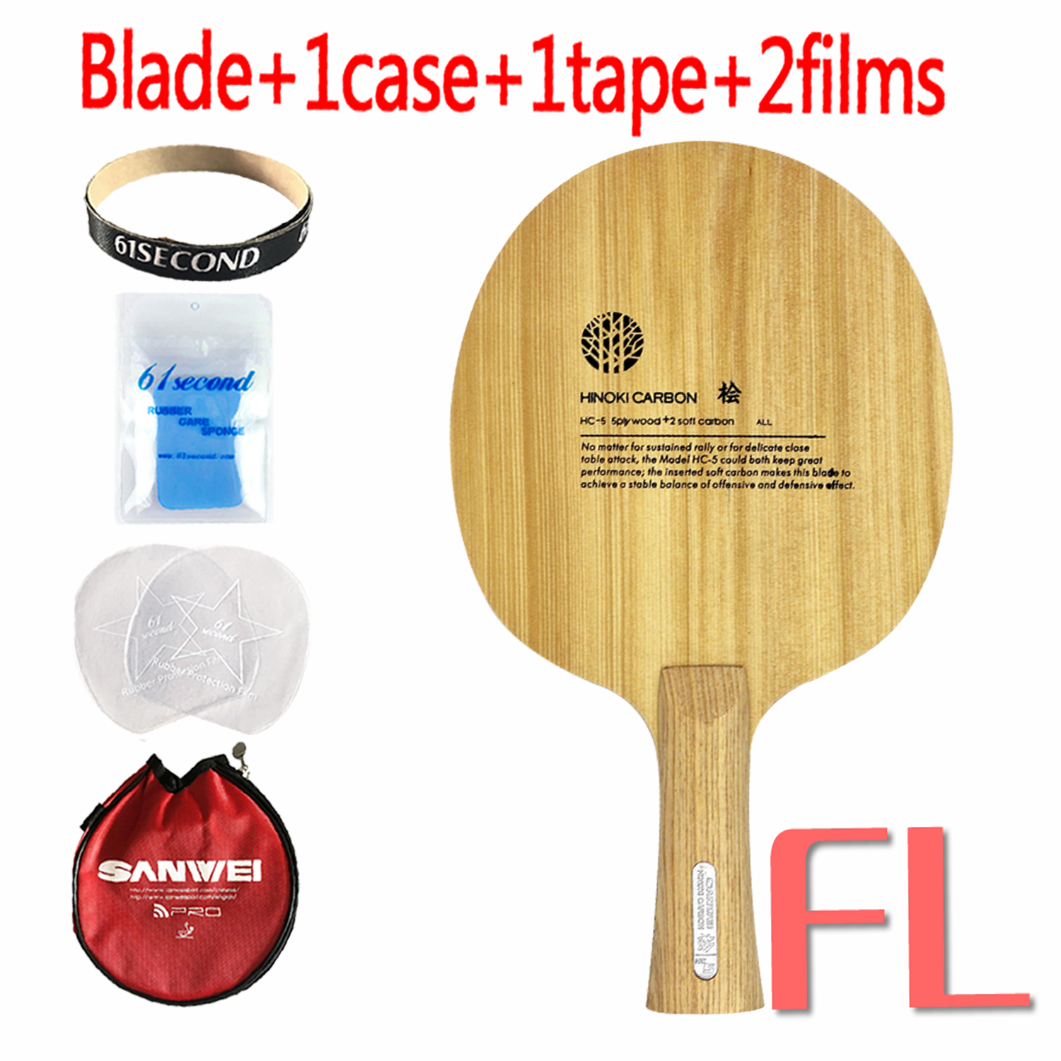Sanwei HC.5S HC-5S HC 5S HC5S HINOKI Soft-Carbon Table Tennis Blade for PingPong Racket: FL with YRM case