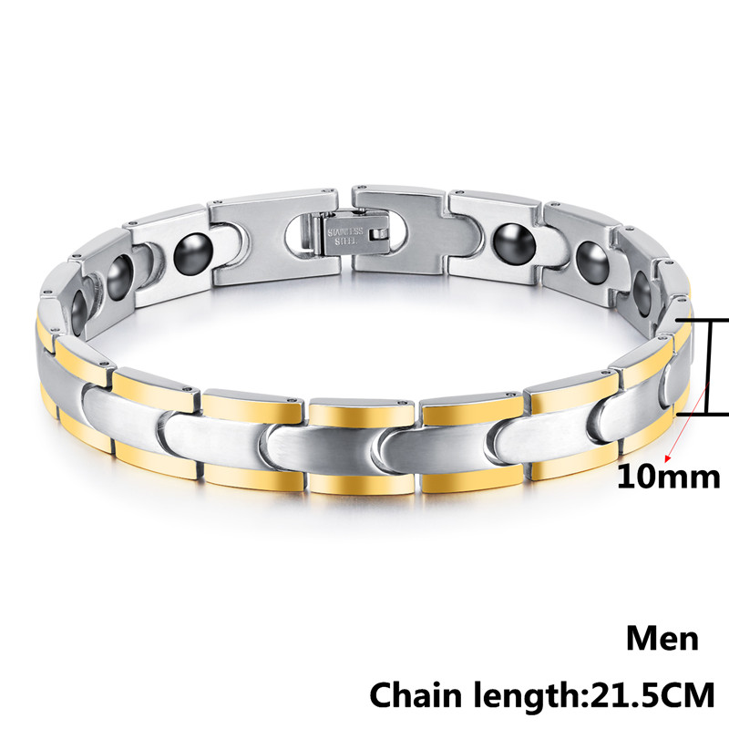1 stk mænd kvinder 316l titanium stål magnetisk terapi sundhed par armbånd: Mænds guld