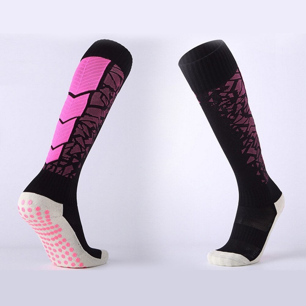 3 par / pakker unisex sportssokker med skridsikker åndbar komfortpude bomuld over knæ fodbold fodboldsokker sportstrømper: Lyserød