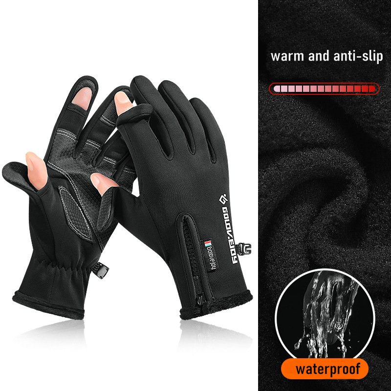 Gants de pêche chauds et épais, antidérapants, imperméables et durables, deux doigts coupés, mitaine, accessoire de pêche d&#39;hiver en plein air