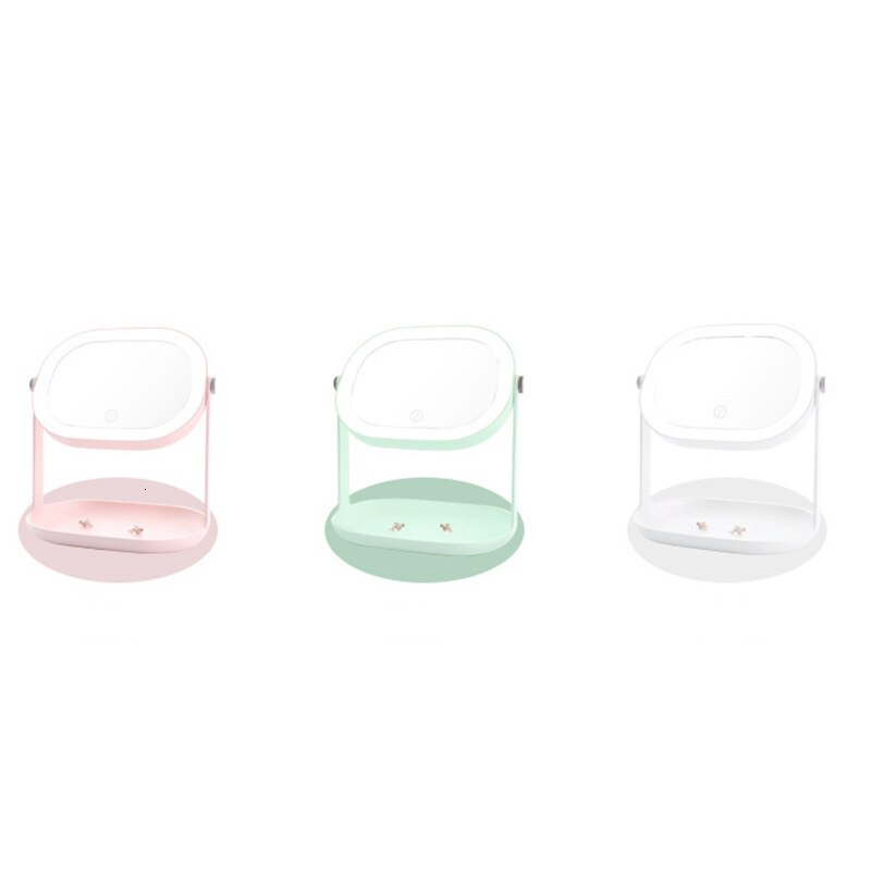 Commode rose miroir de maquillage Double face avec lumières 360 degrés rotation LED miroir de beauté Usb stockage de puissance miroir de gradation