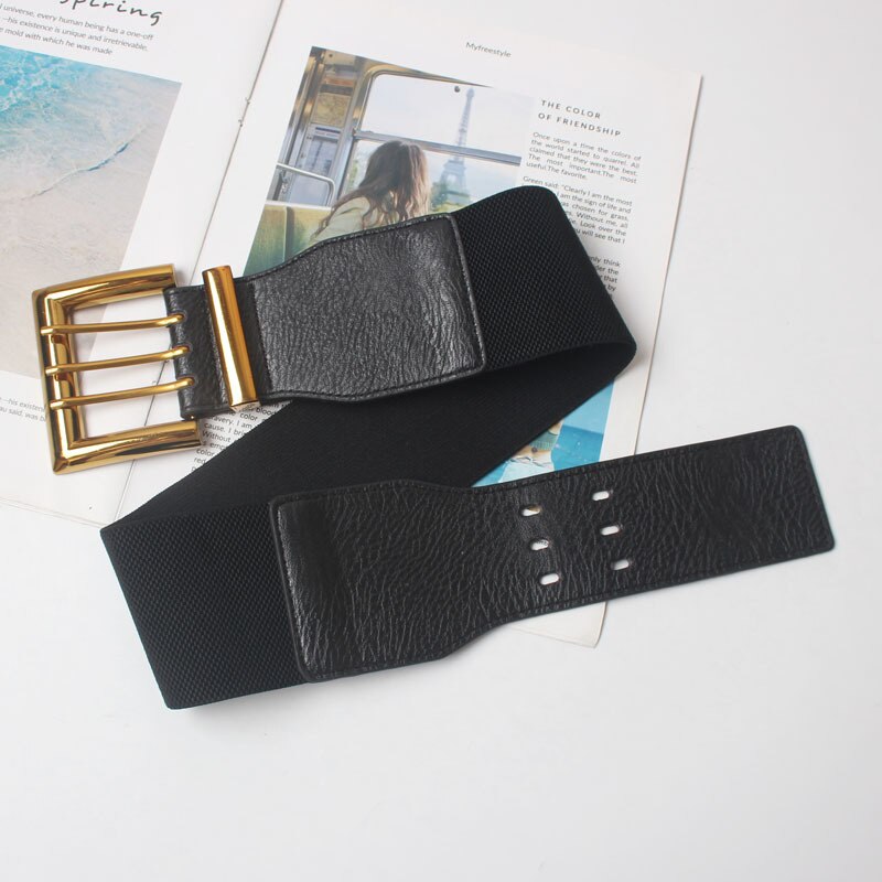 Cummerbunds golden three-pin Buckle elastic stretch waist seal female coat dress waist belt wide belts for women