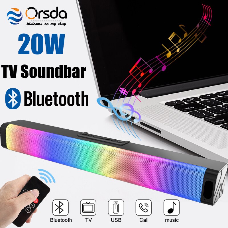 Orsda Speaker Tv Stereo Soundbar Aux 3.5Mm Wired BT5.0 Bluetooth Speakers Usb Draadloze Audio Home Theater Afstandsbediening Rrg 20W