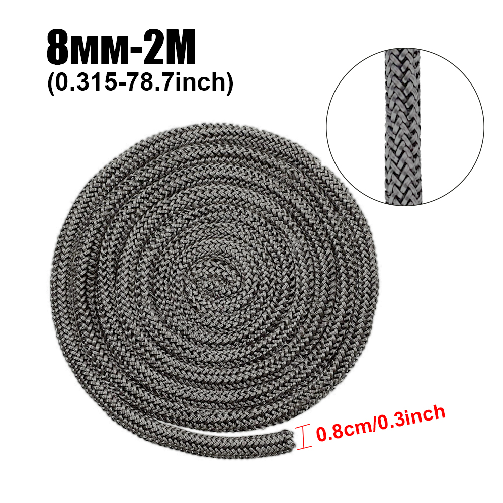 6/8/10/12mm KachelTouw Glasvezel Haard Deur Koord Hoge Temperatuur Woodburner Zwart Pakking Koord Breedte 2m Lengte Afdichting Touw: Black