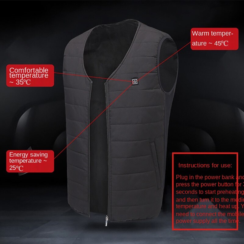 Intelligent Electric Heating Vest Heatable Clothes Three Zone Winter Warm Jackets Heated Vest USB Charging Heating Vest