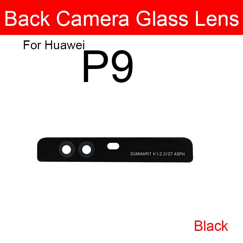 Bagside kamera linse & flash cover til huawei  p8 p9 p10 lite plus bag ydre kamera glas linse + selvklæbende mærkat udskiftning reparation: P9 sorte