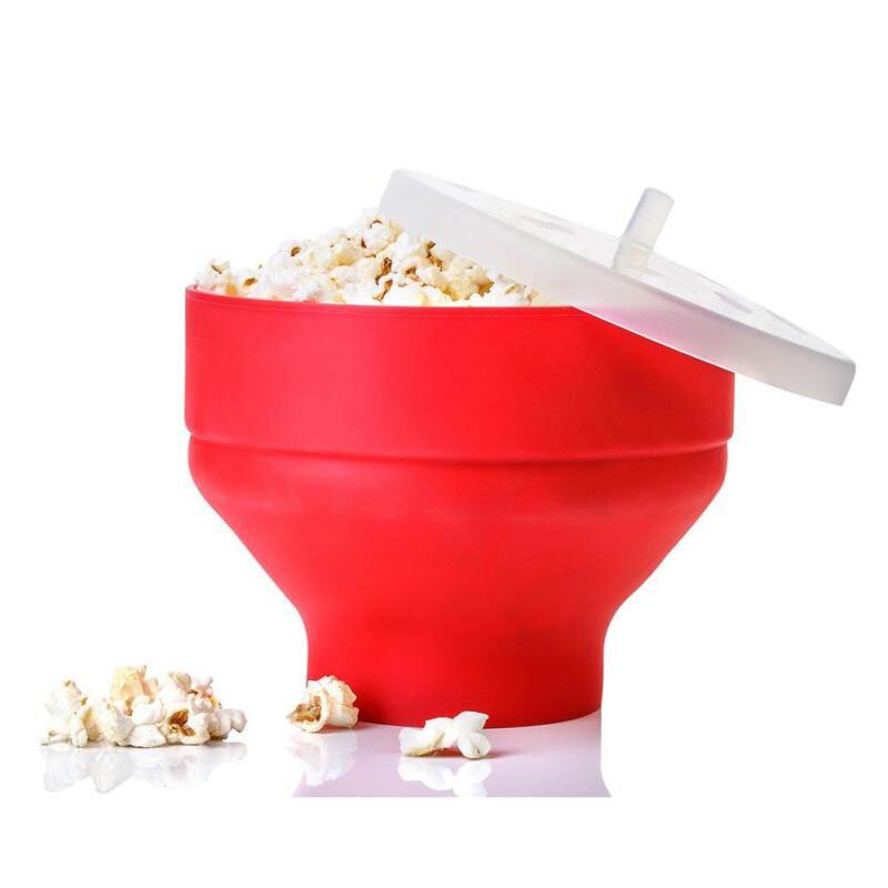 Veilig Popcorn Magnetron Siliconen Rode Vouwen Kom Keuken Easy Tools Diy Popcorn Emmer Kom Maker Met Deksel Servies