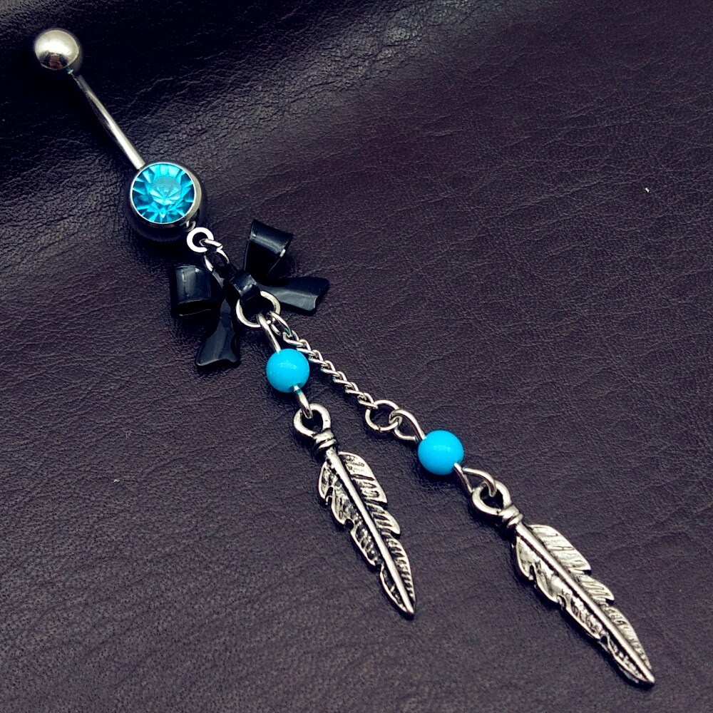 5 stks mix stijl vintage blauwe vleugels note ster boog lange dangle navel belly bar button ringen body piercing sieraden