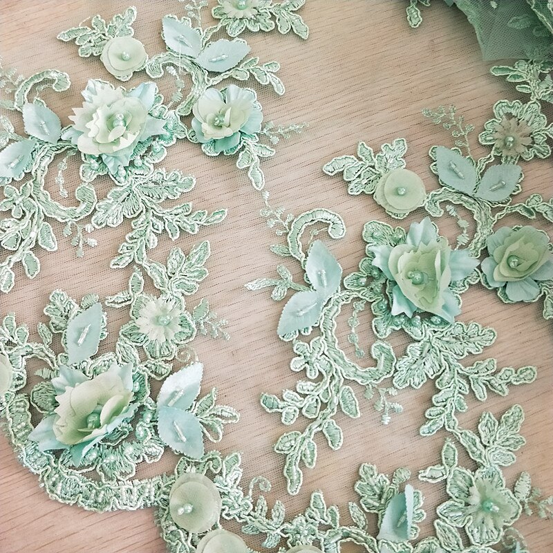 9 färg guld lila svart vit röd bröllopsklänning spets tyg 3d chiffong blommor nagelpärla spets tyg  rs35: Mintgrön
