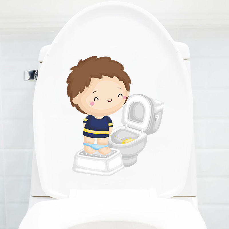Cartoon Schattige Kleine Jongen Naar Het Toilet Gaan Kwekerij Wc Stickers Home Decoratie Muurstickers Zelfklevende