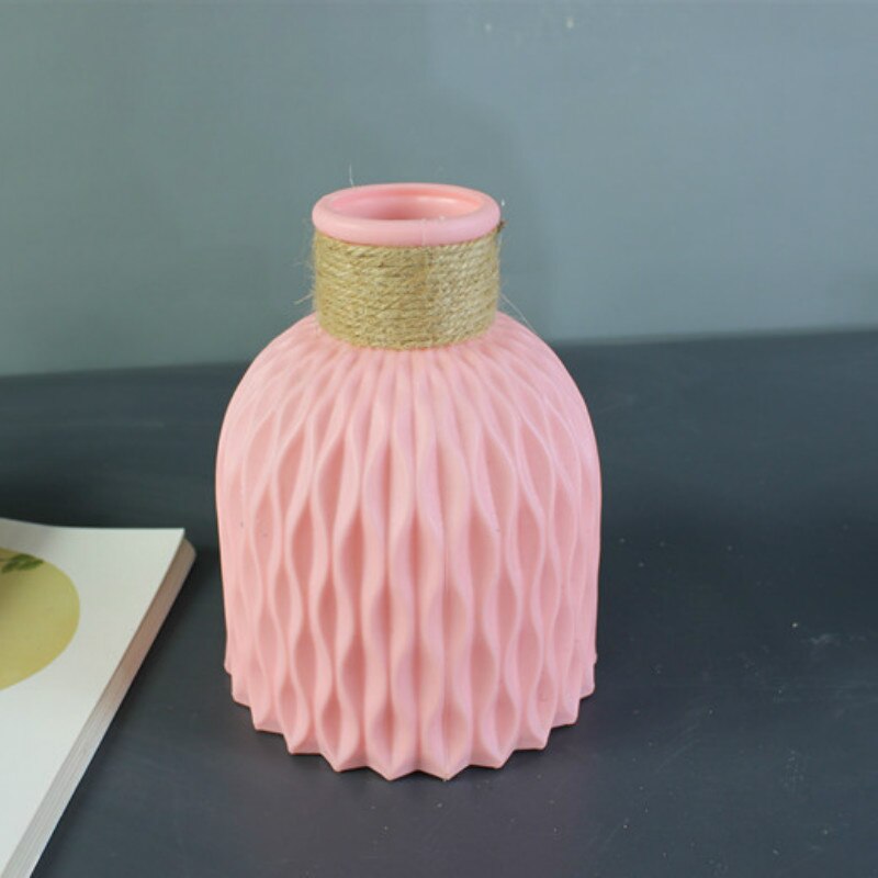 Modern Flower Vase Imitation Ceramic Flower Pot Decoration Home Plastic Vase Flower Arrangement Nordic Style Home Decoration: Pink