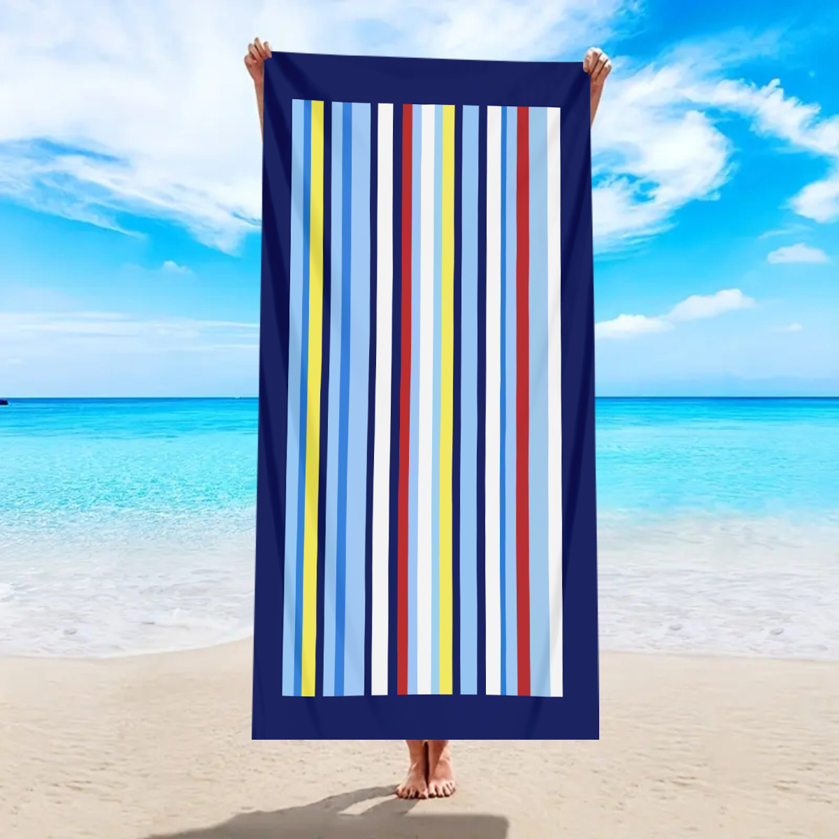 1pc modieuze kleurrijke gestreepte grote strandlaken, sneldrogende absorberende zwemstrandlaken, verkrijgbaar in meerdere kleuren: XS (veiligheidshulpmiddelen) / HEUBLAUW