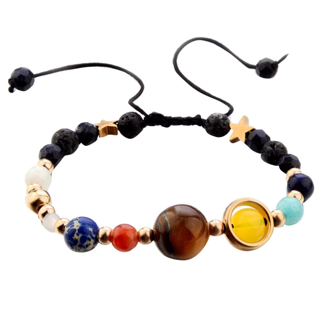 25 # Armband Mode Handgemaakte Verstelbare Touw Bangle Armband Galaxy Zonnestelsel Acht Planeten Thema Natuursteen Kralen