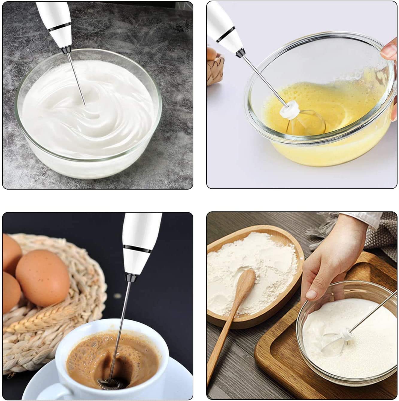Electric Milk Frother Handheld Blender USB Rechargeable 3-Speed Mixer with 3 Stainless Whisks for Coffee Egg Latte Cappuccino