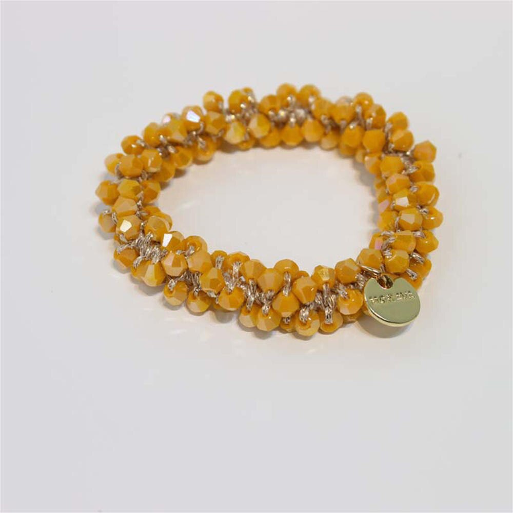 Anneaux de cheveux en perles de cristal pour femmes, attaches de perles, supports de queue de cheval, accessoires pour cheveux, bande élastique pour cheveux, chouchous pour filles, bracelet: Jaune gelée