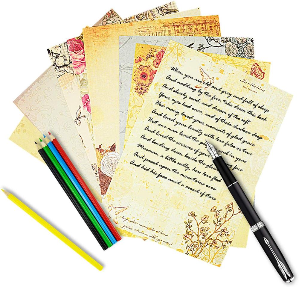 Papel de escritura Floral Vintage para escritura a mano, de flores surtidas, papel decorativo, Papel Kraft imprimible, 5 uds.