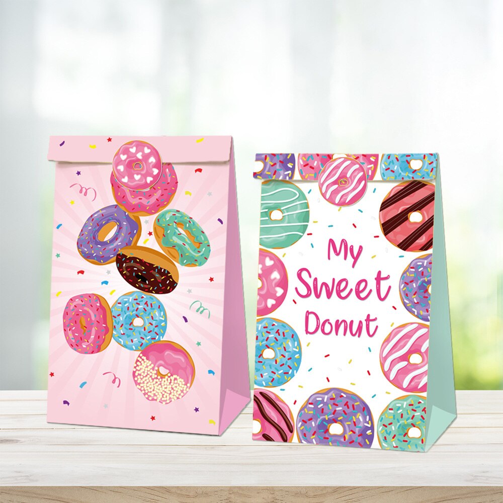 6PCS Donuts Paper Bags Candy Cookies Packaging DIY Kraft Boxes Kids Birthday Party Decoration Wedding Supplies