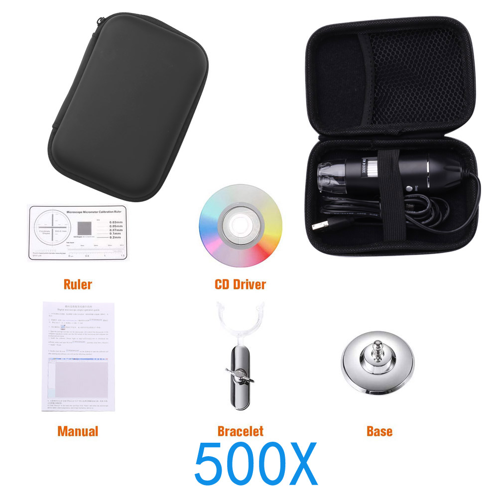 Microscopio Digital USB de 40X a 1000X 1600x Bysameyee, endoscopio con 8 LED de aumento, cámara con Estuche de transporte y soporte de Metal: 500X