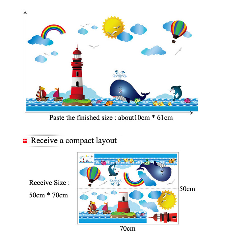 kreskówka latarnia morska wieloryb naklejki ścienne dla dzieci dla dzieci pokoju tło dekoracja domu fresk naklejki ozdobne naklejki na ścianę