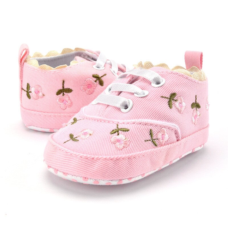 Zapatos de encaje bordado Floral para bebé niña, calzado de algodón suave, zapatos infantiles para primeros pasos