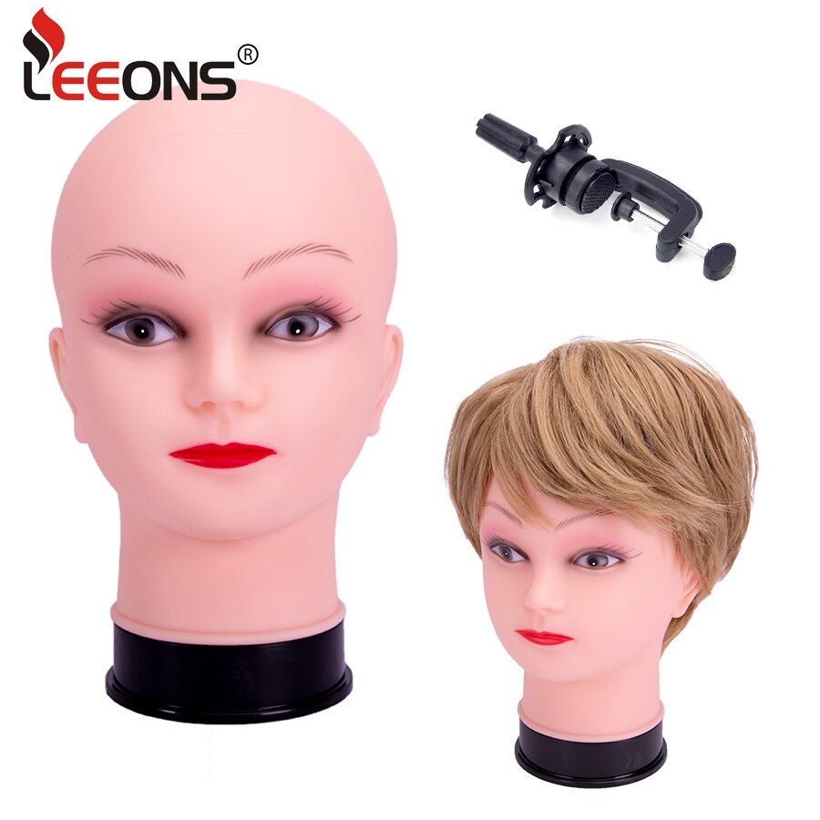 Leeons cabeça de manequim careca profissional cabeça de manequim com peruca suporte cosmetologia do sexo feminino cabeça de treinamento careca para exibição peruca