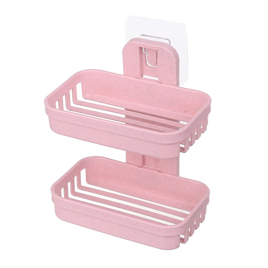 Badeværelse brusebad sæbeboks fad opbevaringsplade bakkeholder sæbeholder dobbelt sæbeholder: Lyserød
