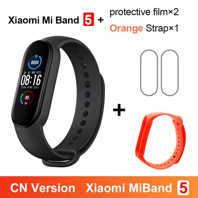 Xiaomi Mi Band 5 Smart Uhr AMOLED Miband 5 Smartband Fitness Traker Bluetooth Sport Wasserdicht Armband APP Globale Version: CN Orange N 2Flim