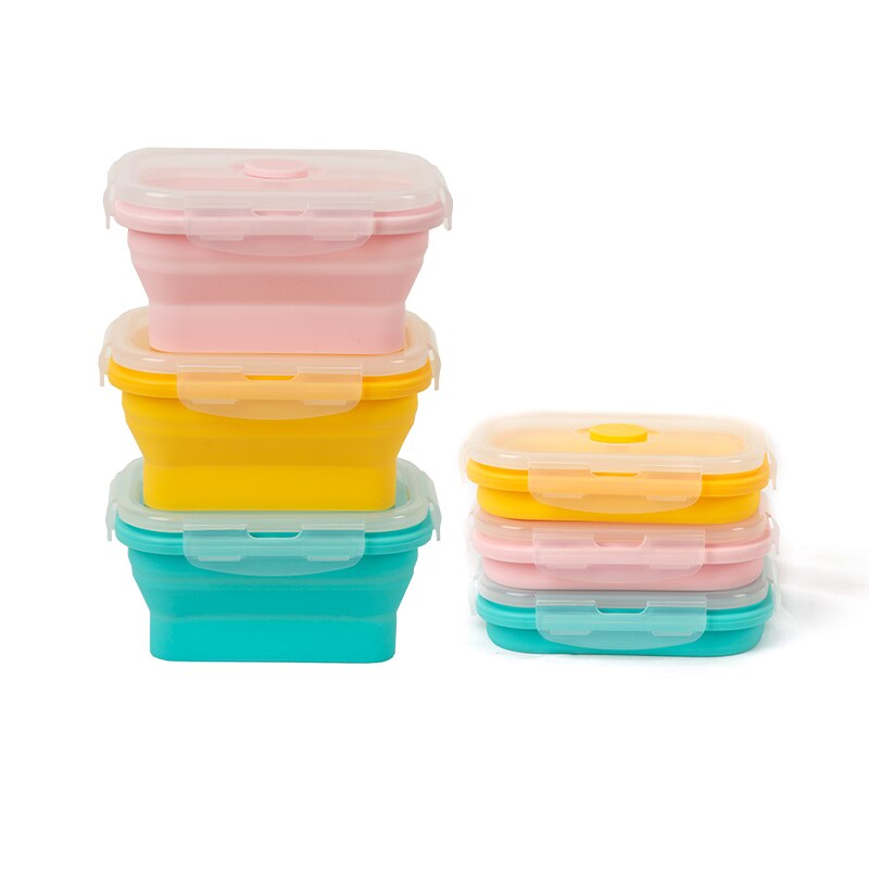 350Ml Siliconen Opvouwbare Lunchbox Inklapbare Voedsel Container Bento Bpa Gratis Microwavable Draagbare Picknick Rechthoek Doos