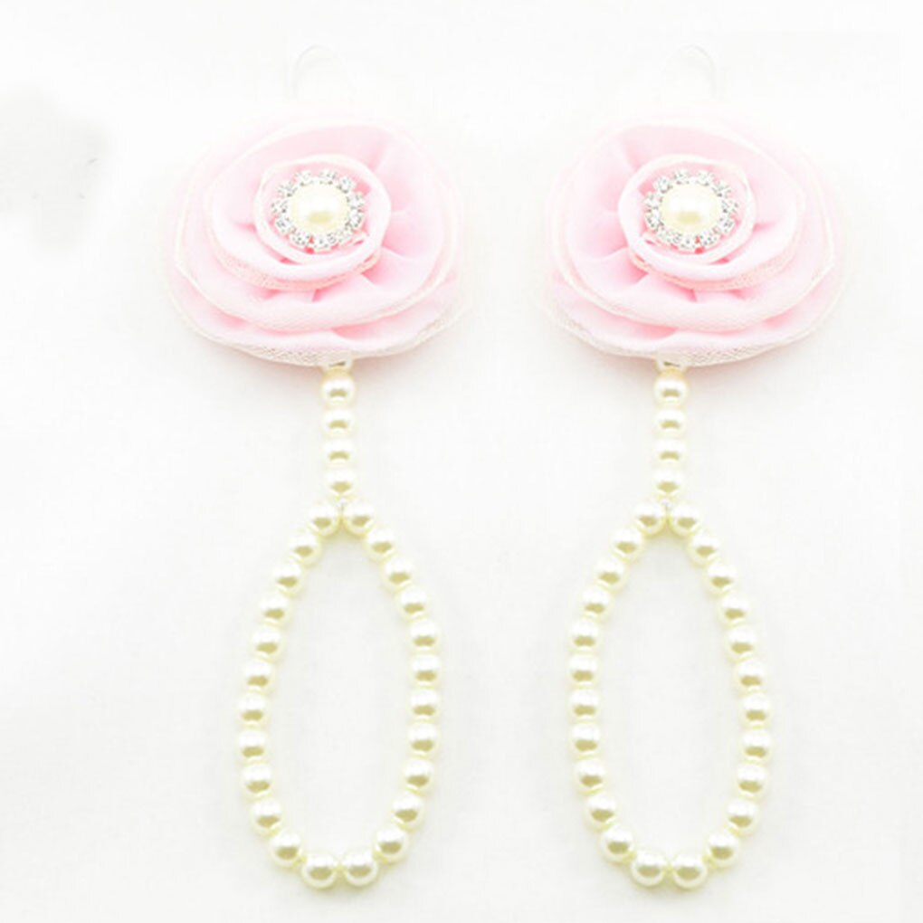 Infantile simulé-perle pieds nus bracelets de cheville bébé enfant en bas âge chaîne de pied en mousseline de soie fleur plage sandales: 6