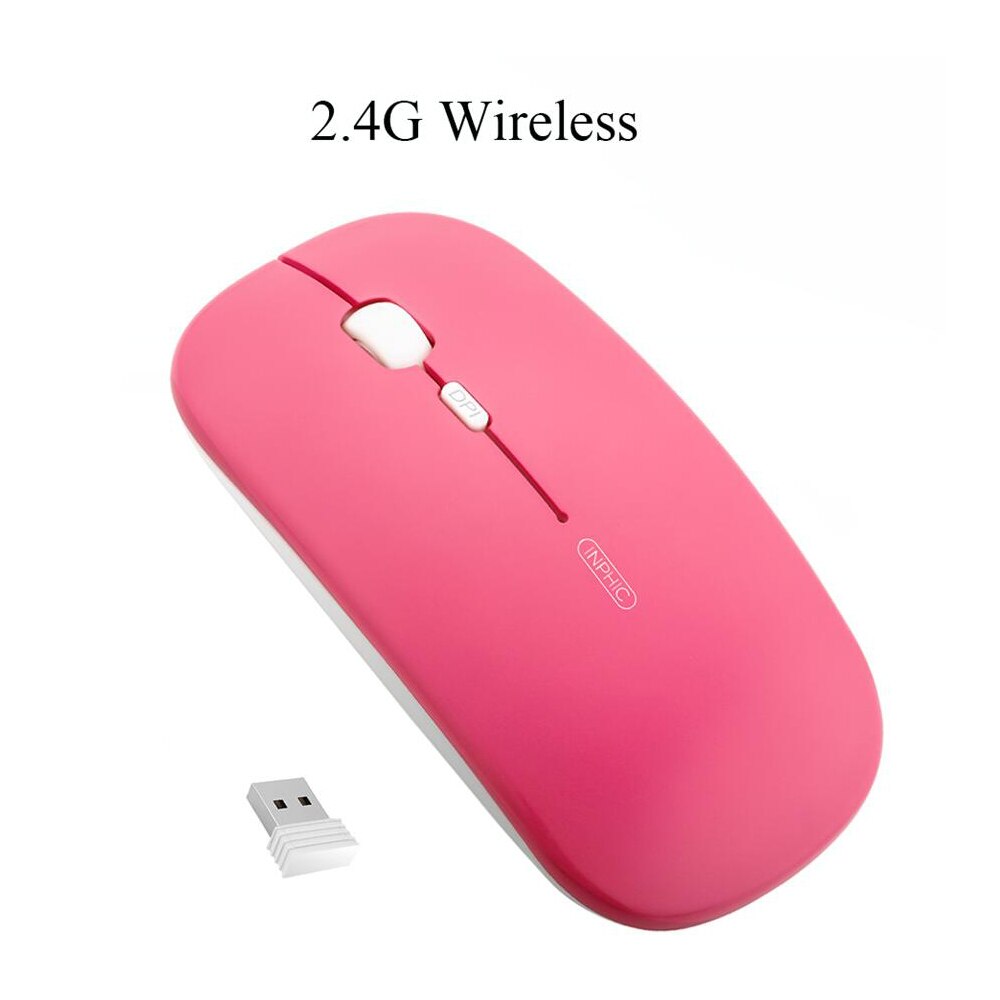 Souris sans fil souris Bluetooth souris silencieuse souris ergonomique Rechargeable 2.4Ghz souris optique USB pour ordinateur portable Macbook: 2.4G Pink