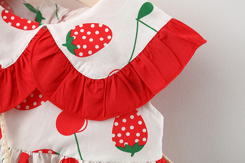 babzapleume Summer Korean Princess Dresses Infant Girl Clothes Cute Print Strawberry Sleeveless Newborn Baby Dress+Bag BC2052