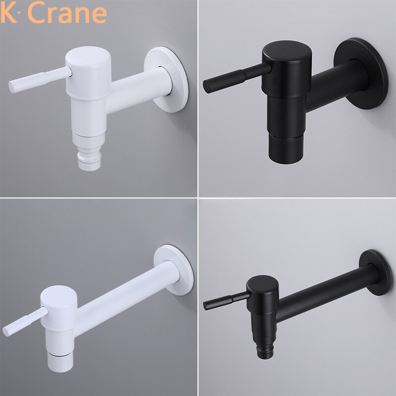 Washing Machine Faucet Bathroom Wall Mount Tap Stainless Steel Outdoor Garden Bibcock WC Balcony Mop Sink Grifo White Black Taps