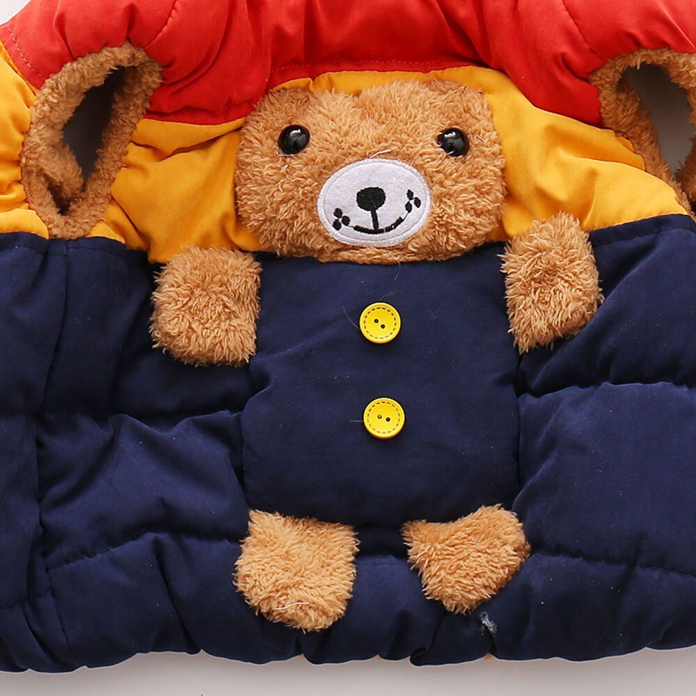 Leuke Herfst Winter Baby Jongens Bovenkleding Beer Cartoon Hooded Mouwloos Vest Dikke Warme Katoenen Vest Kleding