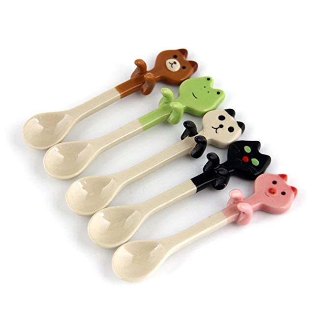 Hangable Novelty Funny Animal Ceramic Coffee Spoon Stirring Spoon Dinner Spoon Teaspoon for Children Kids Pig Frog Bear Cat