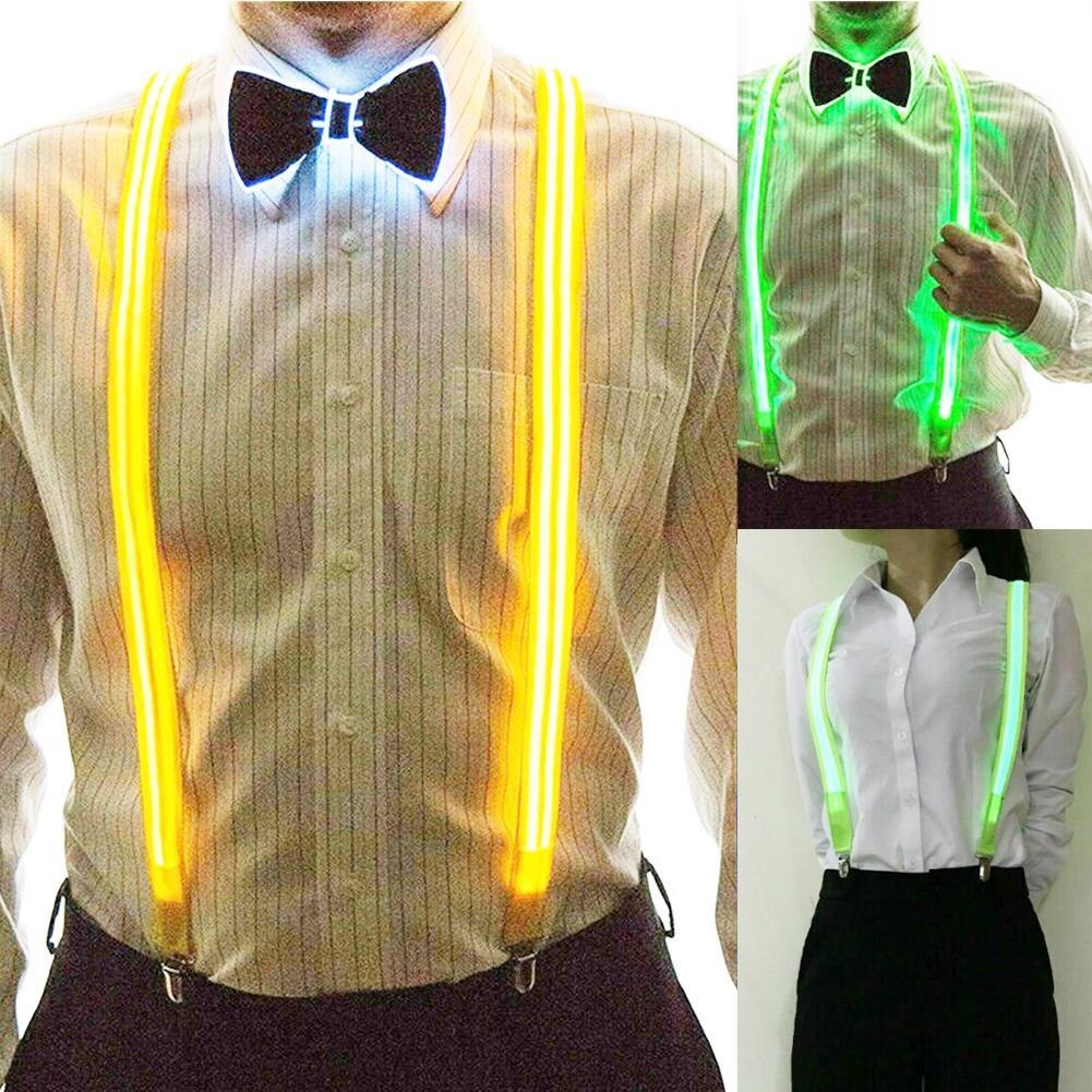 Bretelles lumineuses LED pour hommes, nœud papillon parfait pour la musique, illuminé, décor de Costume de Festival, sangles spéciales