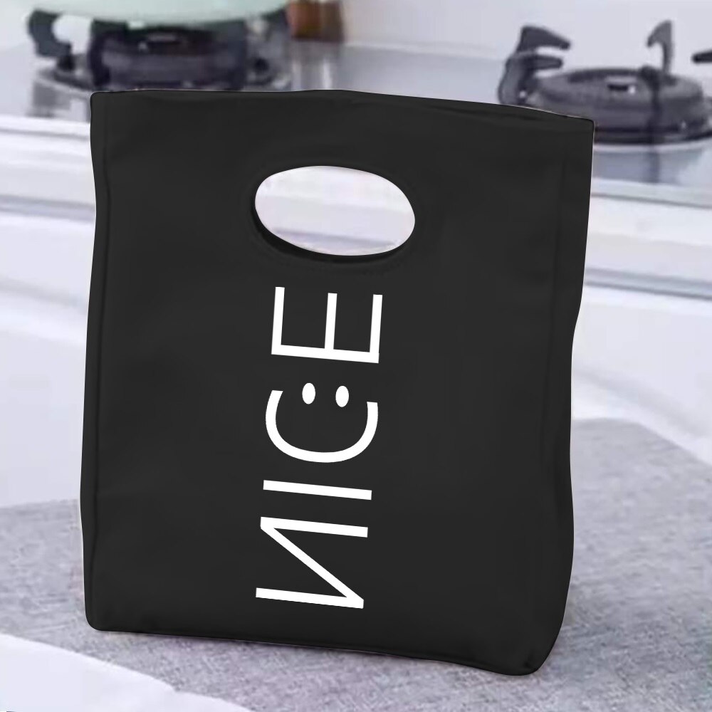 Lunch Bag Handle Insulation Cooler Bag Lunch Box Picnic Travel Portable Food Storage White Picture Printed Thermal Food Bag: MULTI