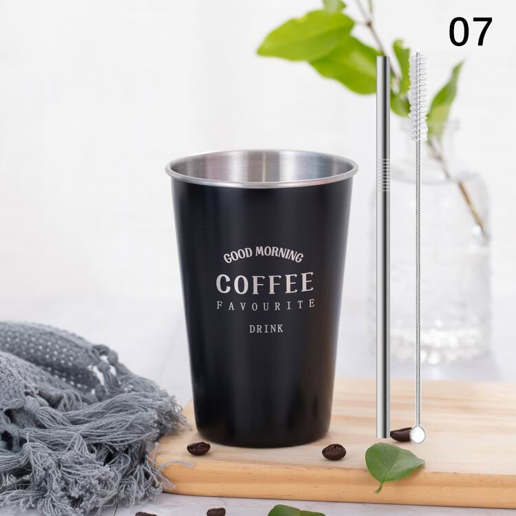 Ruostumaton teräs kahvimuki kannella olki kirje matka retkeily tee maito mehu kupit kotitoimisto olutkuppi 1pc: 07