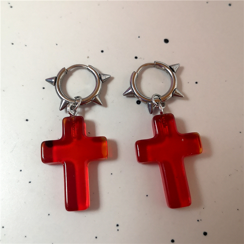 Goth oregelbundet hjärta kors spindel spiral rostfritt stål örhängen kvinnor män grunge  y2k smycken 2000s scen emo accessoarer: Försilvrad