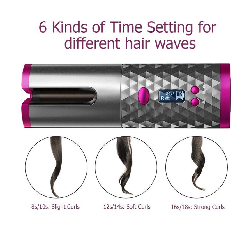 Hair Tools Portable Wireless Automatic Curling Iron Hair Curler USB Rechargeable with LCD Display for Woman