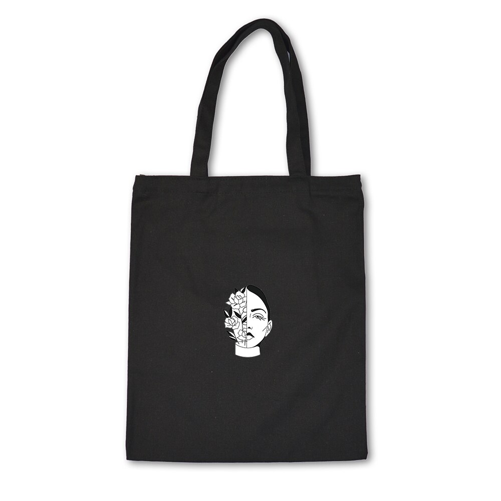 Fourre-tout décontractés ligne Art impression femmes toile sacs à bandoulière grandes dames sac à provisions sacs à bandoulière sac à main pour femmes Eco Shopper: F233BLACK
