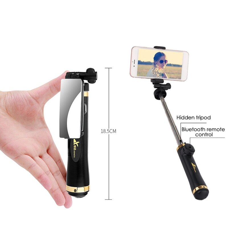 Selfie-stick-stativ mit abnehmbarem schminkspiegel, kabelloser fernbedienung, stabilisiertem, einziehbarem stativ