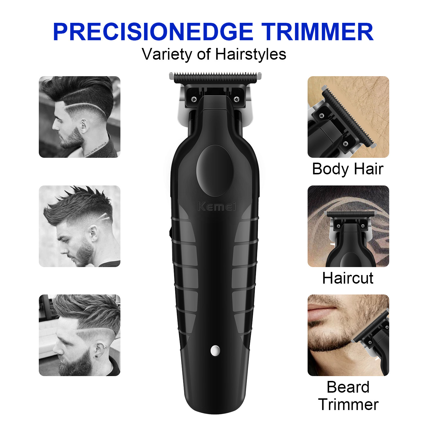 Kemei 2299 Barber Cordless Hair Trimmer 0mm Zero Gapped Carving Clipper Detailer Electric Finish Cutting Machine